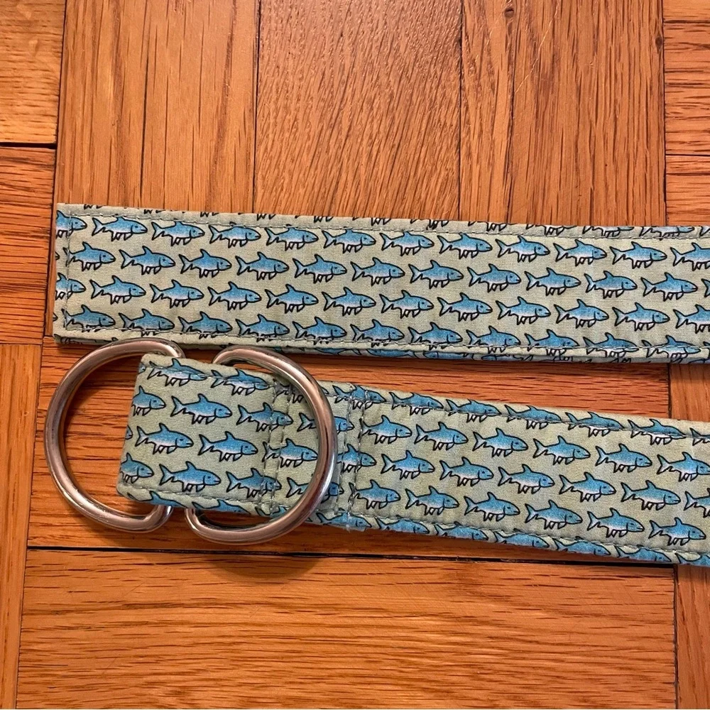 Vineyard Vines Boy Blue Fish D Ring Belt Size Large